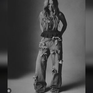 Worn Once Good American Baggy Blue Embellished Flare Jeans